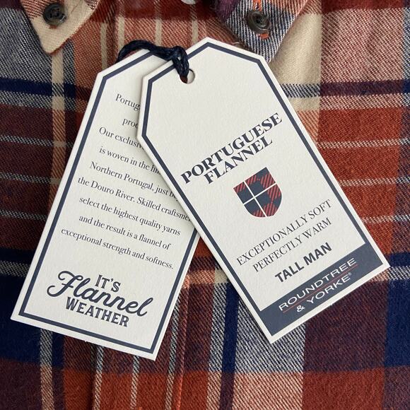 Roundtree & Yorke Big & Tall Men's 2XT Portuguese Flannel Button-Down Shirt NEW - Picture 4 of 5